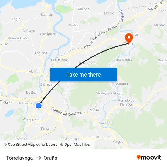 Torrelavega to Oruña map