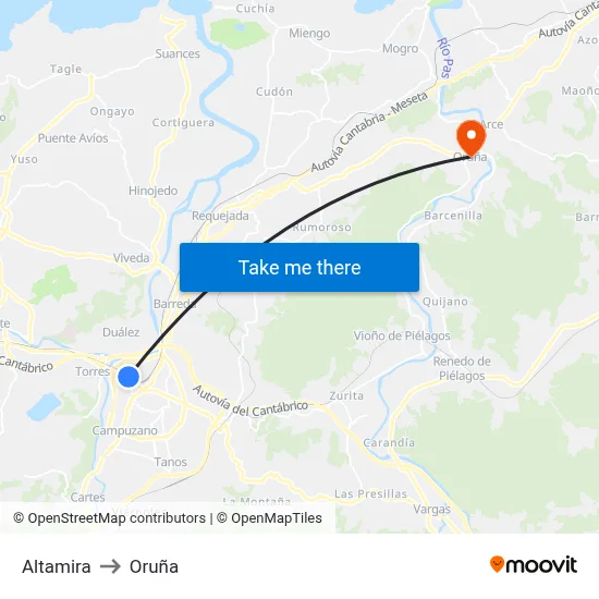 Altamira to Oruña map