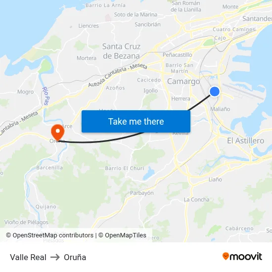 Valle Real to Oruña map