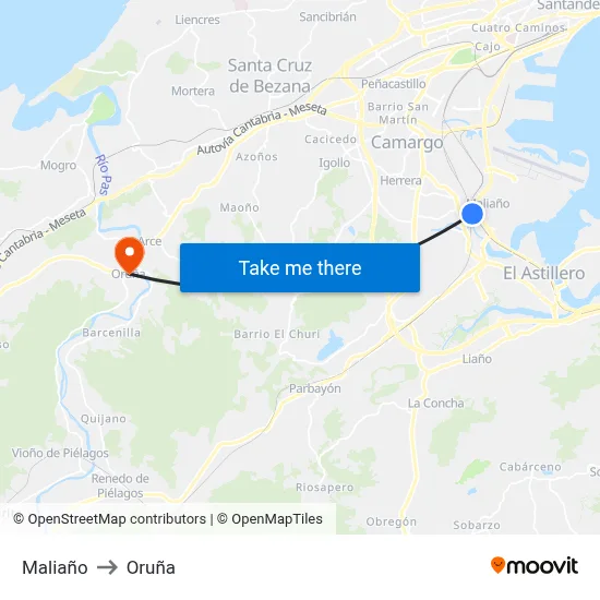 Maliaño to Oruña map