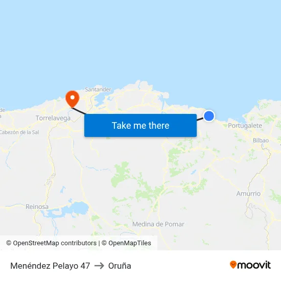 Menéndez Pelayo 47 to Oruña map