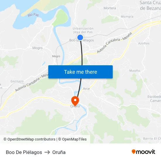 Boo De Piélagos to Oruña map