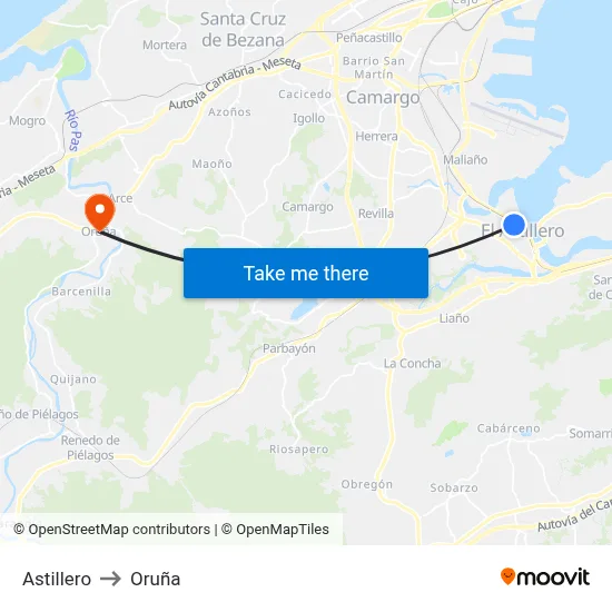 Astillero to Oruña map