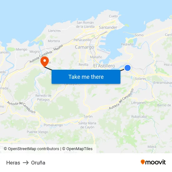 Heras to Oruña map
