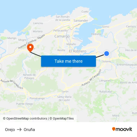 Orejo to Oruña map