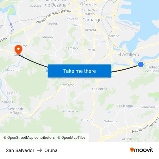 San Salvador to Oruña map