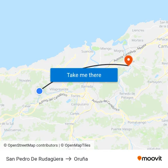 San Pedro De Rudagüera to Oruña map