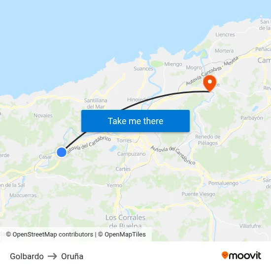 Golbardo to Oruña map