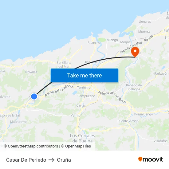Casar De Periedo to Oruña map