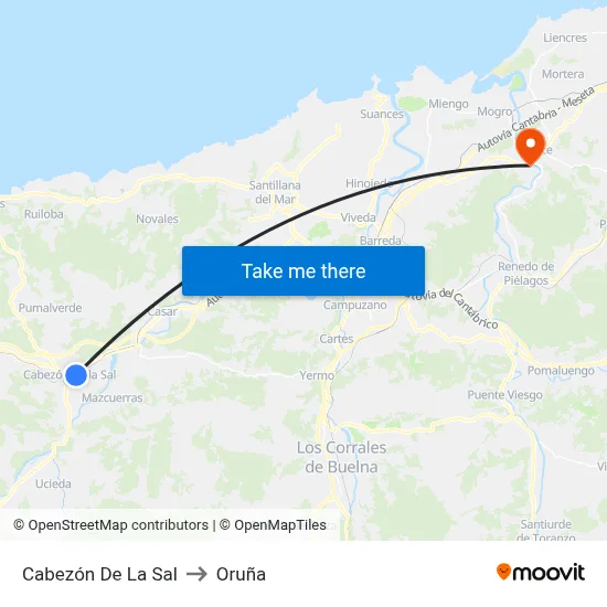 Cabezón De La Sal to Oruña map