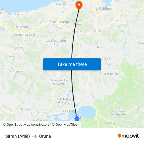 Sirran (Arija) to Oruña map