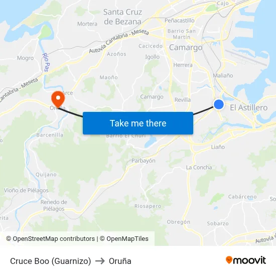 Cruce Boo (Guarnizo) to Oruña map
