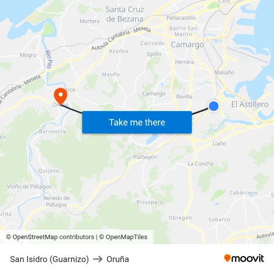 San Isidro (Guarnizo) to Oruña map