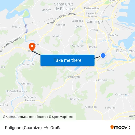 Poligono (Guarnizo) to Oruña map