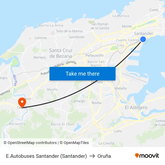 E.Autobuses Santander (Santander) to Oruña map