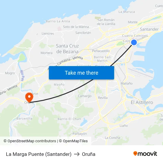La Marga Puente (Santander) to Oruña map
