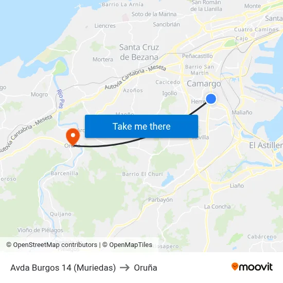 Avda Burgos 14 (Muriedas) to Oruña map