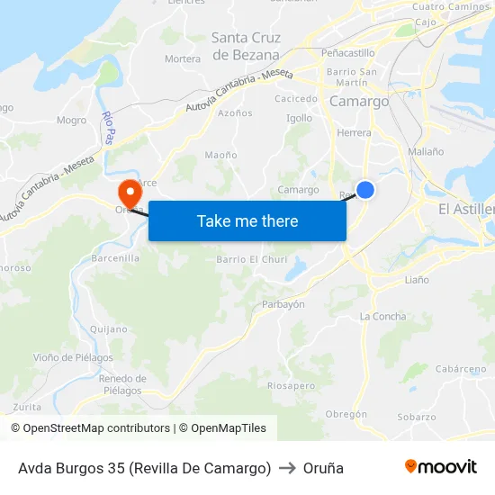 Avda Burgos 35 (Revilla De Camargo) to Oruña map