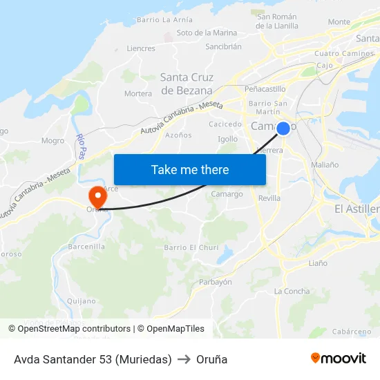 Avda Santander 53 (Muriedas) to Oruña map