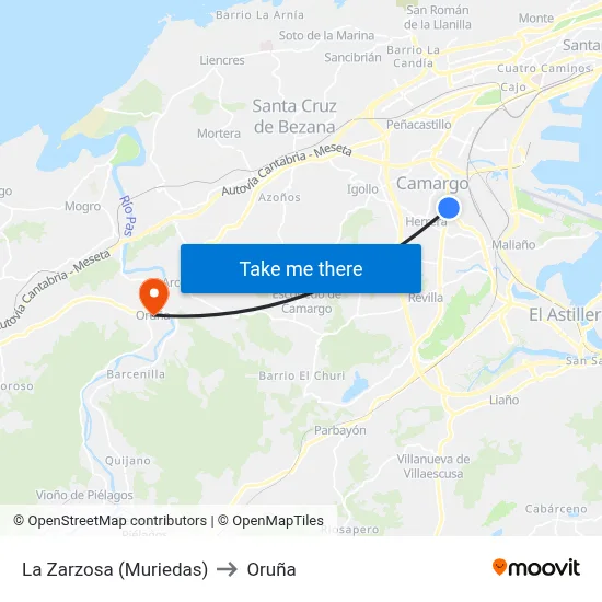 La Zarzosa (Muriedas) to Oruña map