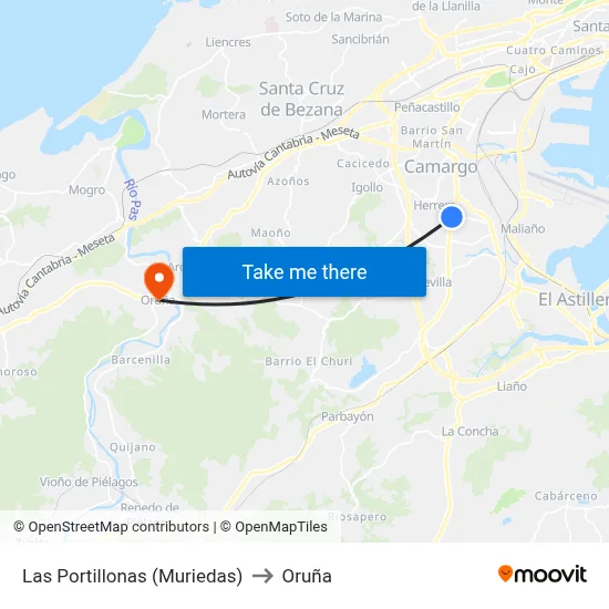 Las Portillonas (Muriedas) to Oruña map