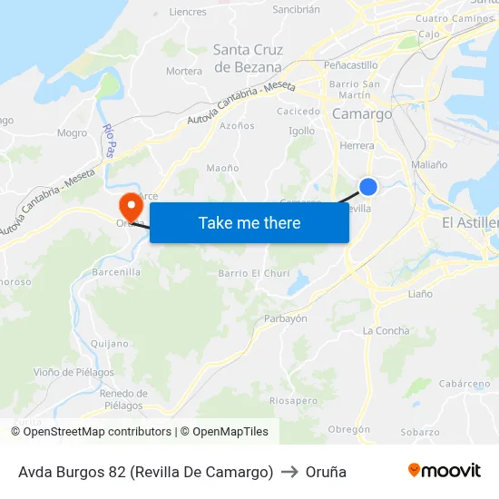 Avda Burgos 82 (Revilla De Camargo) to Oruña map