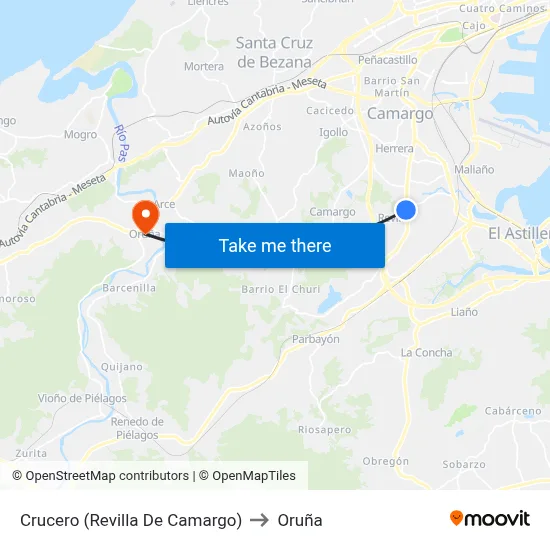 Crucero (Revilla De Camargo) to Oruña map