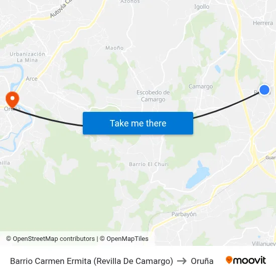 Barrio Carmen Ermita (Revilla De Camargo) to Oruña map