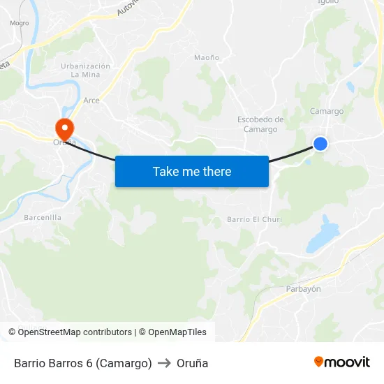 Barrio Barros 6 (Camargo) to Oruña map