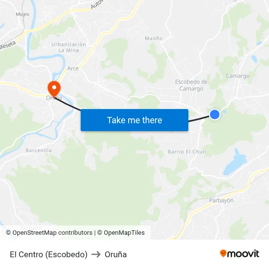 El Centro (Escobedo) to Oruña map