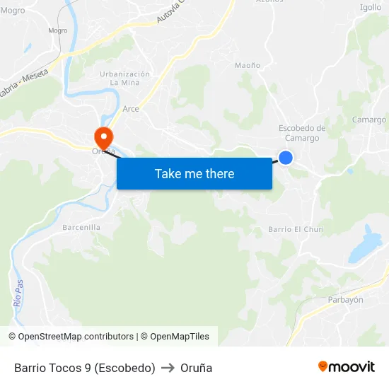 Barrio Tocos 9 (Escobedo) to Oruña map