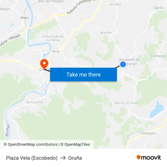 Plaza Vela (Escobedo) to Oruña map