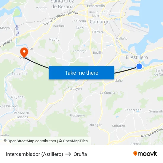 Intercambiador (Astillero) to Oruña map