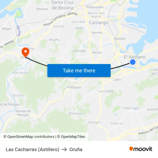 Las Cacharras (Astillero) to Oruña map