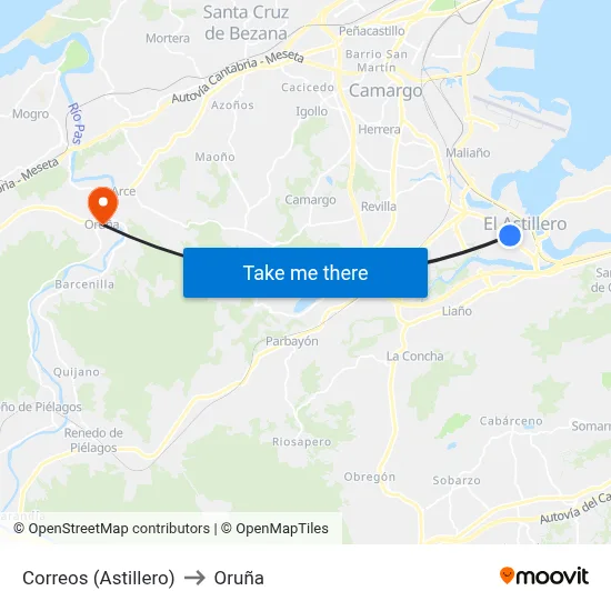 Correos (Astillero) to Oruña map