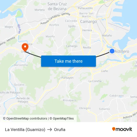 La Ventilla (Guarnizo) to Oruña map