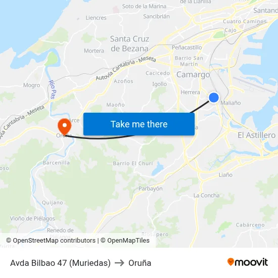 Avda Bilbao 47 (Muriedas) to Oruña map