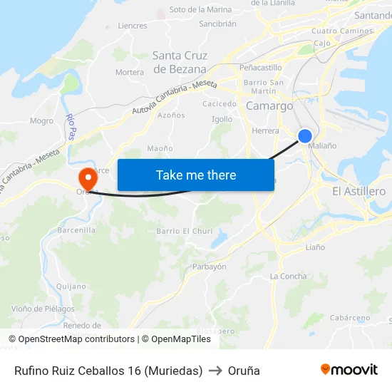 Rufino Ruiz Ceballos 16 (Muriedas) to Oruña map
