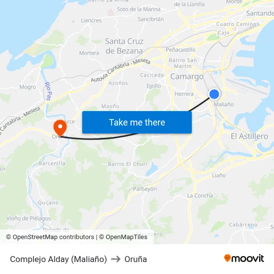 Complejo Alday (Maliaño) to Oruña map