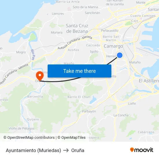 Ayuntamiento (Muriedas) to Oruña map