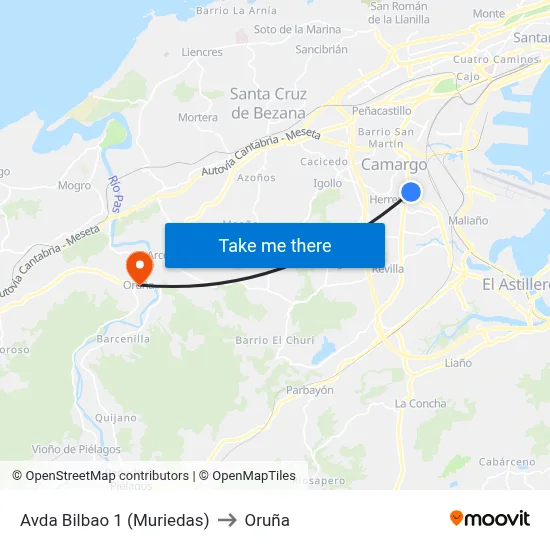 Avda Bilbao 1 (Muriedas) to Oruña map