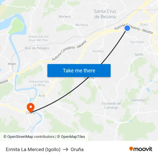Ermita La Merced (Igollo) to Oruña map