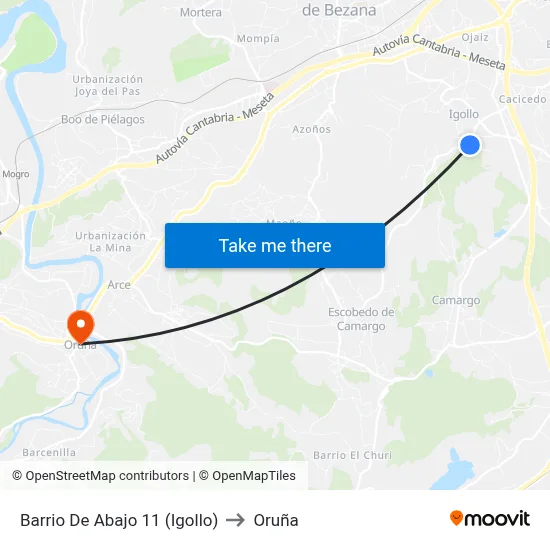 Barrio De Abajo 11 (Igollo) to Oruña map