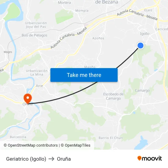 Geriatrico (Igollo) to Oruña map