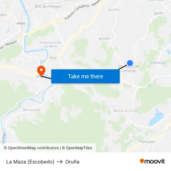 La Maza (Escobedo) to Oruña map