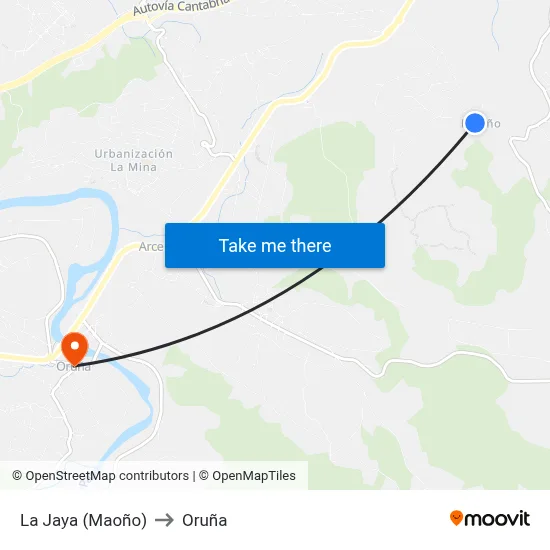 La Jaya (Maoño) to Oruña map