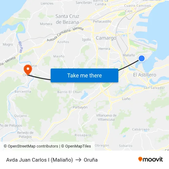 Avda Juan Carlos I (Maliaño) to Oruña map