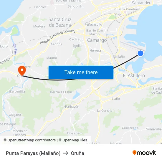 Punta Parayas (Maliaño) to Oruña map