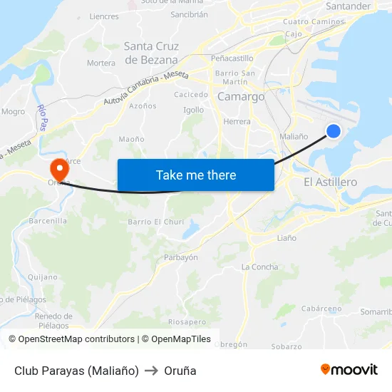 Club Parayas (Maliaño) to Oruña map