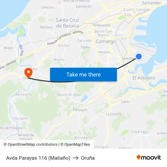 Avda Parayas 116 (Maliaño) to Oruña map